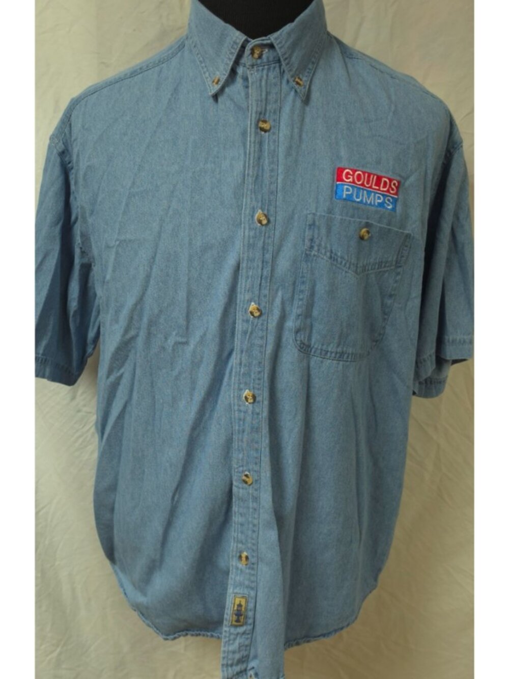Blue Pointe Mens XL Goulds Pumps Racing Short Sleeve Button Down Denim Shirt
